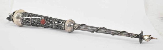 JUDAICA; a late 19th century Russian 84 zolotnik silver yad or Torah pointer with lion finial and