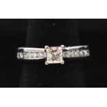 A certificated 14ct white gold princess-cut diamond solitaire ring, 0.98ct of combined diamonds.