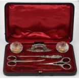 LEVI & SALAMAN; a cased Edward VII hallmarked silver mounted vanity set, Birmingham 1903 (lacking