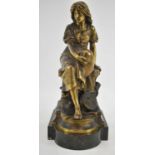 EUGENE-ANTOINE AIZELIN (French, 1821-1902); a bronze figure 'Mignon' depicting a seated girl with