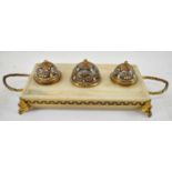 F. BARBEDIENNE; a fine late 19th century French ormolu, enamel and alabaster inkstand, 22 x 12cm,