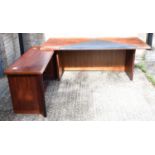 A large 1970s rosewood L-shaped executive desk, sold with CITES certificate, Ref no 23GBA10UHNYIP
