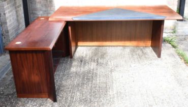 A large 1970s rosewood L-shaped executive desk, sold with CITES certificate, Ref no 23GBA10UHNYIP
