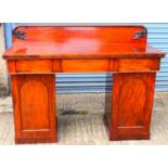 A Victorian mahogany pedestal sideboard, with three frieze drawers and pair of panel doors, width