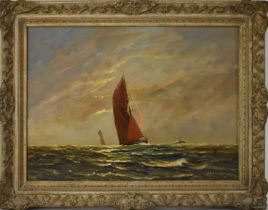 † WILLIAM FRANCIS BURTON (1907-1995); oil on board, marine scape with vessel in foreground, signed