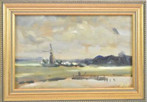 † MARCEL DYF (1899-1985); small oil on board, rural scene with windmill, signed 'Dyf', 12.5 x 20.