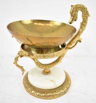 A decorative hammered brass bowl on gilt brass stand, height 22cm.