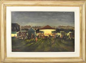† ROY PETLEY (born 1950); oil on board, fairground carousel, signed, 40 x 60cm, framed.