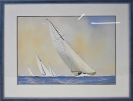 † LEON HAFFNER (French, 1881-1972); gouache, study of yachts, signed and dated '23, 31 x 42.5cm,