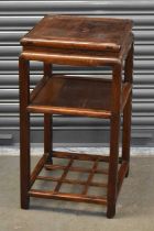 A 19th century Chinese rosewood side table/display table, width 41cm, height 78cm.