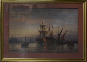 RICHARD HENRY NIBBS (1816-1893); watercolour, shipping scene, 66.5 x 99.5cm, framed and glazed.