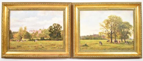 † JOHN GREENWELL; a pair of oils on canvas, rural scenes, one titled 'Evening Graze in Harrow