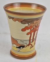 CLARICE CLIFF; a Bizarre vase decorated with the 'Coral Firs' pattern, height 17cm.