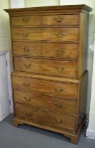 A 19th century mahogany chest on chest on bracket feet, comprising two short drawers and six long