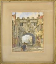 LOUISE J RAYNER (1832-1924); watercolour, 'St. Stephen's Gateway, Salisbury', signed, titled verso