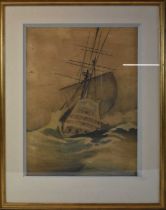 † LEON HAFFNER (French, 1881-1972); watercolour, Ship of the Line, signed, 57 x 42cm, framed and