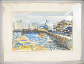 † HUGH CRONYN (1905-1996); watercolour harbour scene, 'Harwich', signed and dated '66 verso, 35.5