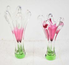 A pair of Bohemian style Art Glass vases, height to tallest point 38cm.