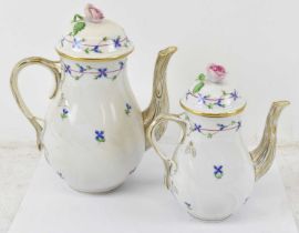 HEREND; a hand painted coffee pot and matching milk jug, height of coffee pot 21.5cm.