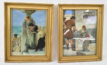 L M CLARE AFTER ALMA-TADEMA; a pair of oils 'A Silent Greeting' and 'A Foregone Conclusion', each