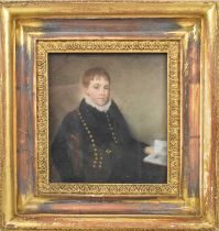 19TH CENTURY ENGLISH SCHOOL; pastel, portrait study of a young gentleman seated with open book,