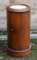 A Victorian mahogany cylindrical pot cupboard with inset marble top, diameter 38cm.