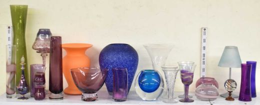A quantity of contemporary predominantly coloured glass, mainly vases (approx. 23).