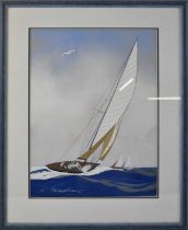 † LEON HAFFNER (French, 1881-1972); gouache, study of yachts, signed, 43 x 31.5cm, framed and