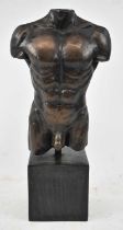 † PAUL JELLEY; a bronze male torso, on plinth base, the plinth signed underneath and dated 94,