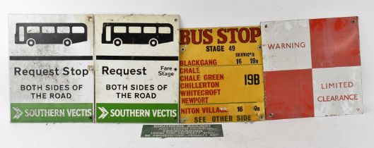 A group of reproduction public transport signs including two Southern Vectis bus signs, both 39 x