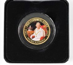 A 2022 Queen's Platinum Jubilee gold proof double sovereign inset with picture of the Queen on the