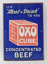 A reproduction tin advertising sign for Oxo Cubes Concentrated Beef, 51 x 35.5cm.