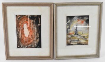 † RON WOOD (1922-2009); acrylic on paper, abstract scene, 'Engine House', signed lower right, 22.5 x