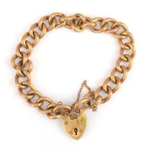 A 9ct rose gold belcher link bracelet united with 9ct rose gold heart shaped padlock clasp, length