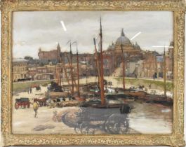 UNATTRIBUTED; an early 20th century watercolour, harbour scene, indistinctly signed lower left, 50 x