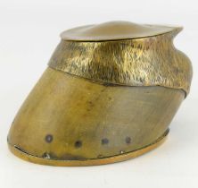 A mid 19th century horse's hoof desk tidy, the hoof adorned with brass lid engraved 'BOSH' over