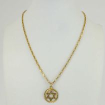 A 9ct gold Star of David pendant on a 9ct box link chain, chain length 40cm, approx 5.5g.