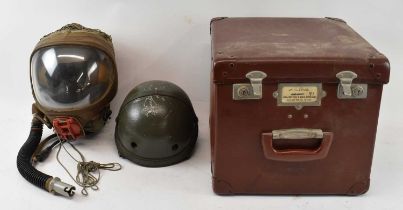 A cased high altitude sickness mask and a Mk II tank helmet, size medium, for Lt. L. J. Spear (2).