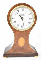 COMITTI OF LONDON; an Edwardian style reproduction mahogany and inlaid balloon mantel timepiece,