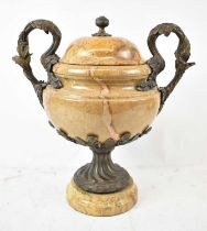 A large early 20th century marble and gilt metal urn with cover, height 41cm.