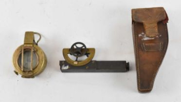 A WWII brass Mk III naval compass dated 1943 and a leather cased T. Cooke & Sons Ltd of London and