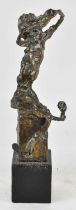 † RON WOOD (1922-2009); 20th century abstract bronze figure of a man drinking, height 23.5cm.