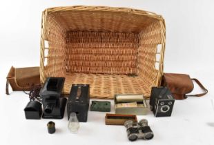 A group of collectors' items including two cased Brownie cameras, opera glasses, miniature opera