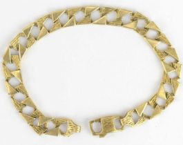 A vintage 1970s 9ct gold textured curb link bracelet, with lobster claw clasp, length 21cm, approx