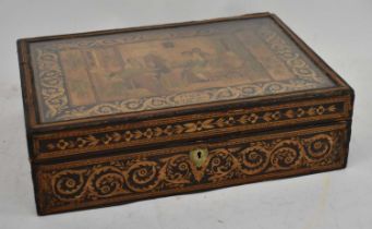 A French Napoleonic Prisoner of War straw work sewing box, with fitted straw work interior, 38 x