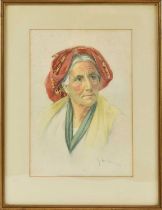 † GIULIANO DE LUCA (born 1947); watercolour, portrait of a lady, signed lower right, 34.5 x 24.