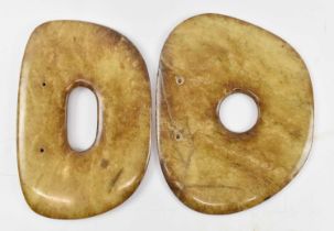 Two Chinese hardstone bi discs, 23.5cm and 23cm. Condition Report: Please note one of these panels