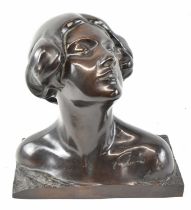 JEAN-LÉON GÉRÔME (1824-1904); a late 19th century bronze bust of a female, signed on the right