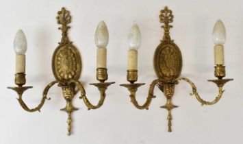 A pair of French style brass wall mounted lights, height approx 38cm. Condition Report: All items