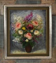 † JACQUES MICHEL DUNOYER (1933-2000); 20th century oil on canvas, still life of flowers, 53.5 x
